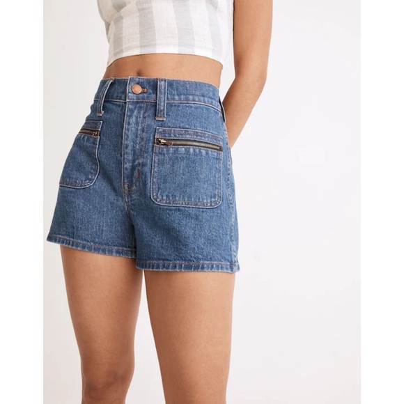 Madewell Pants - Madewell Zip-Pocket Shorts blue denim retro stretch high waist